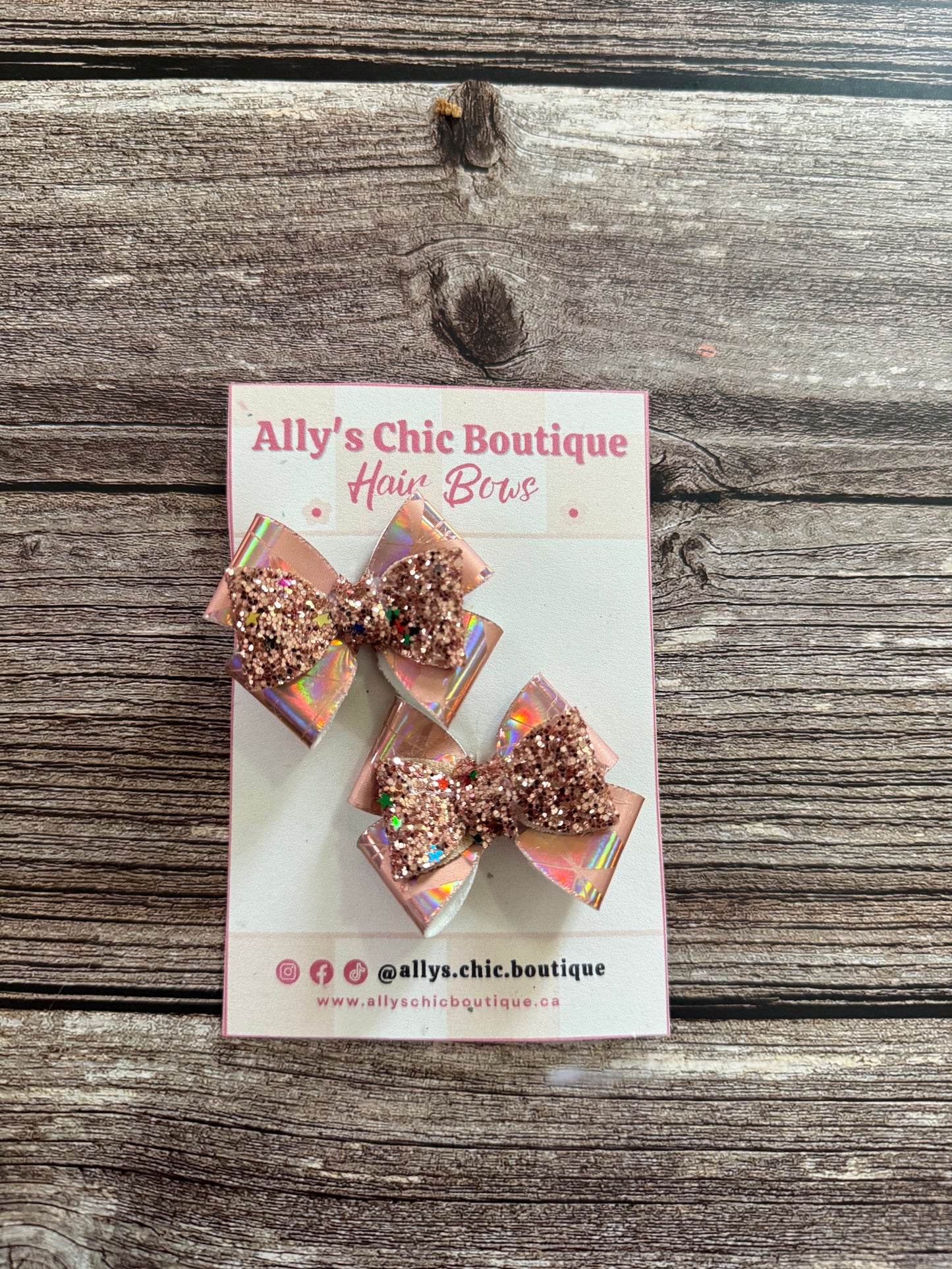 Rose Gold Stardust Pigtail Hair Bow Set