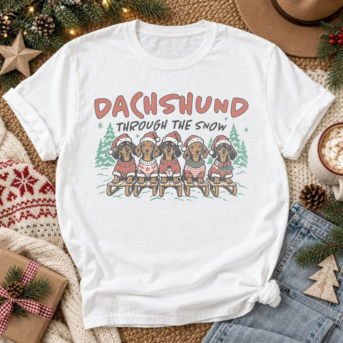 Daschund Through the Snow Retro T-shirt