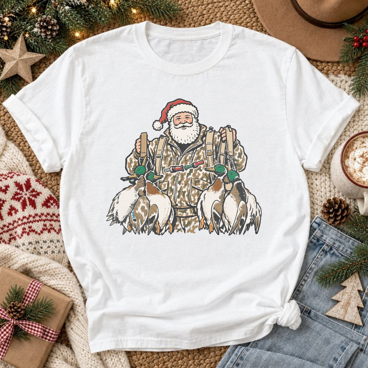 Santa’s Christmas Duck Hunt Retro T-Shirt
