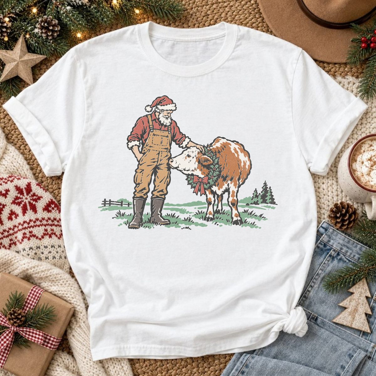 Santa's Little Farmhand Retro T-Shirt