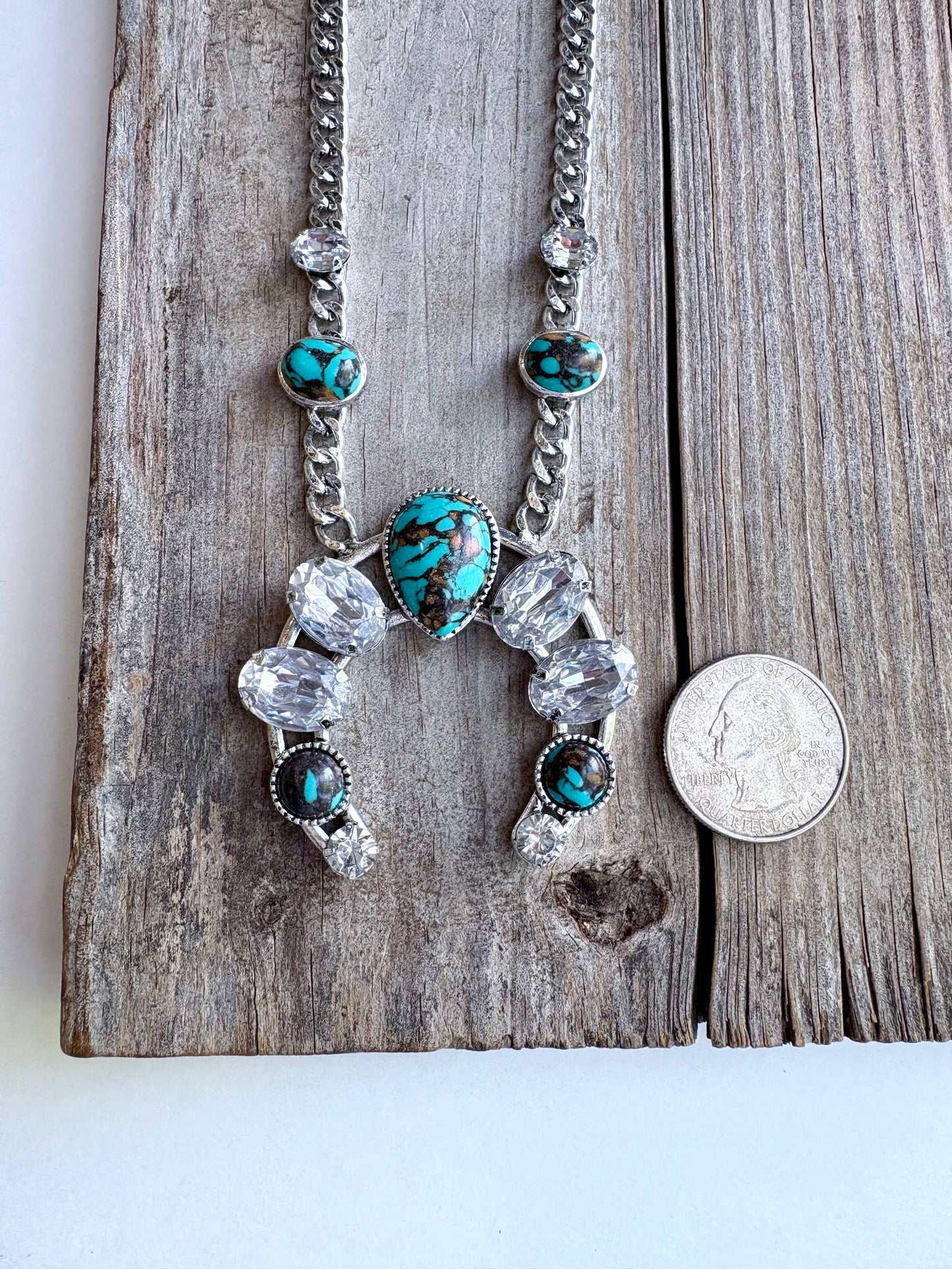 Western Squash Blossom Stone Pendant Chunky Chain Necklace