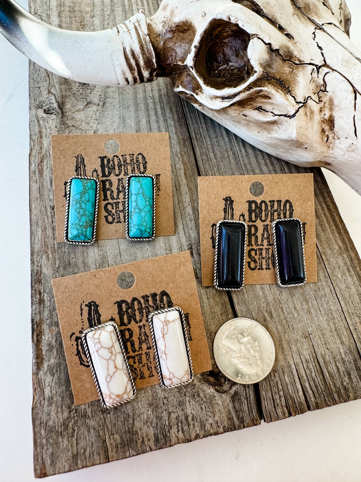 Western Stone Rectangle Bar Earrings