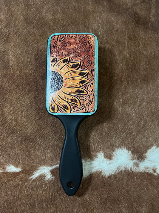 Sunflower Leather Tooled Printed Hair Brush