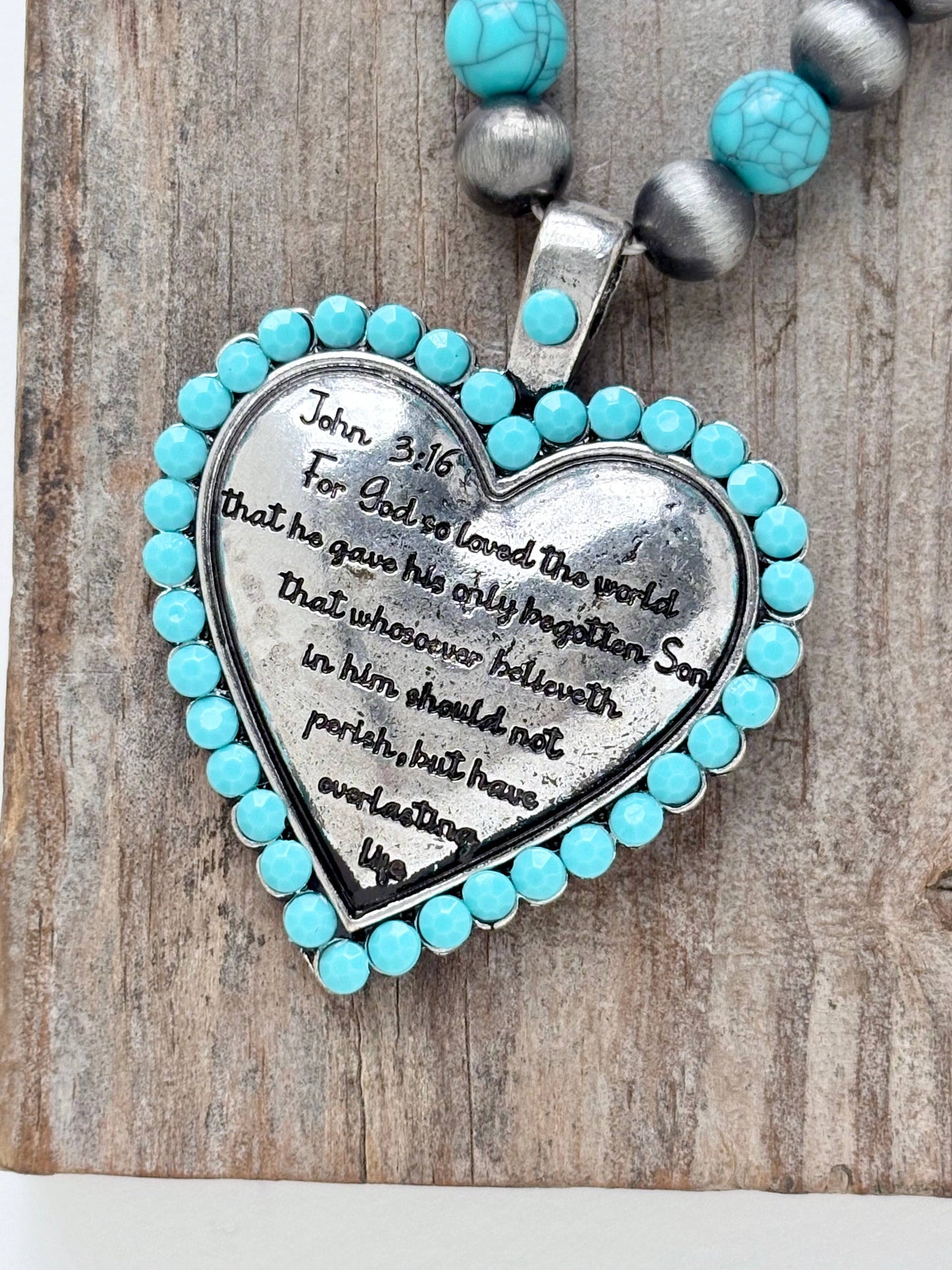 Western Bible Verse Engraved Heart Pendant Necklace