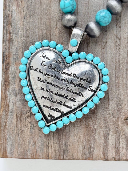 Western Bible Verse Engraved Heart Pendant Necklace