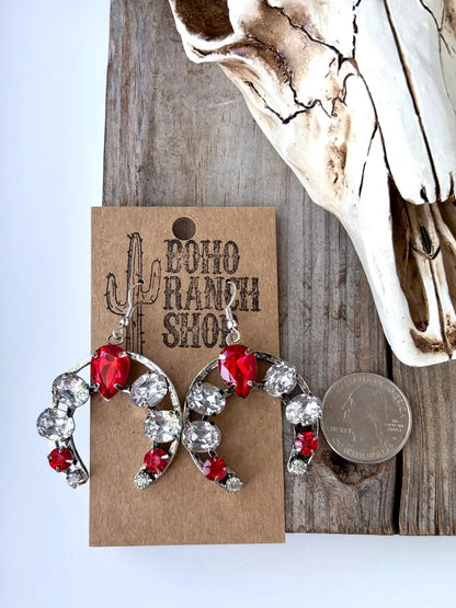 Glass Stone Squash Blossom Western Earrings