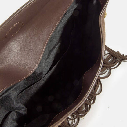 Rivet Trim Suede Fringe Shoulder Bag