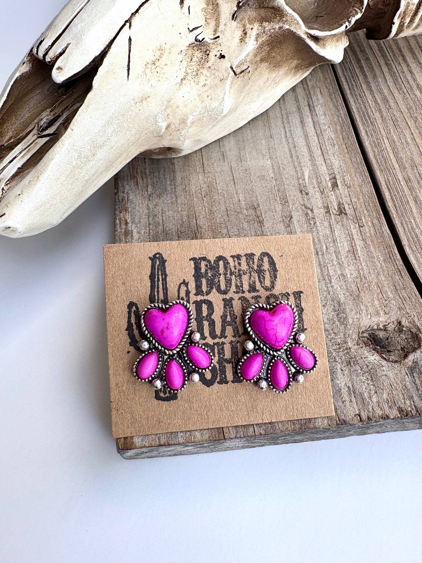 Western Heart Stone Stud Earrings