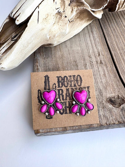 Western Heart Stone Stud Earrings