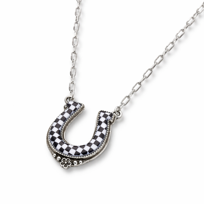 Horseshoe Checker Stone Pendant Necklace