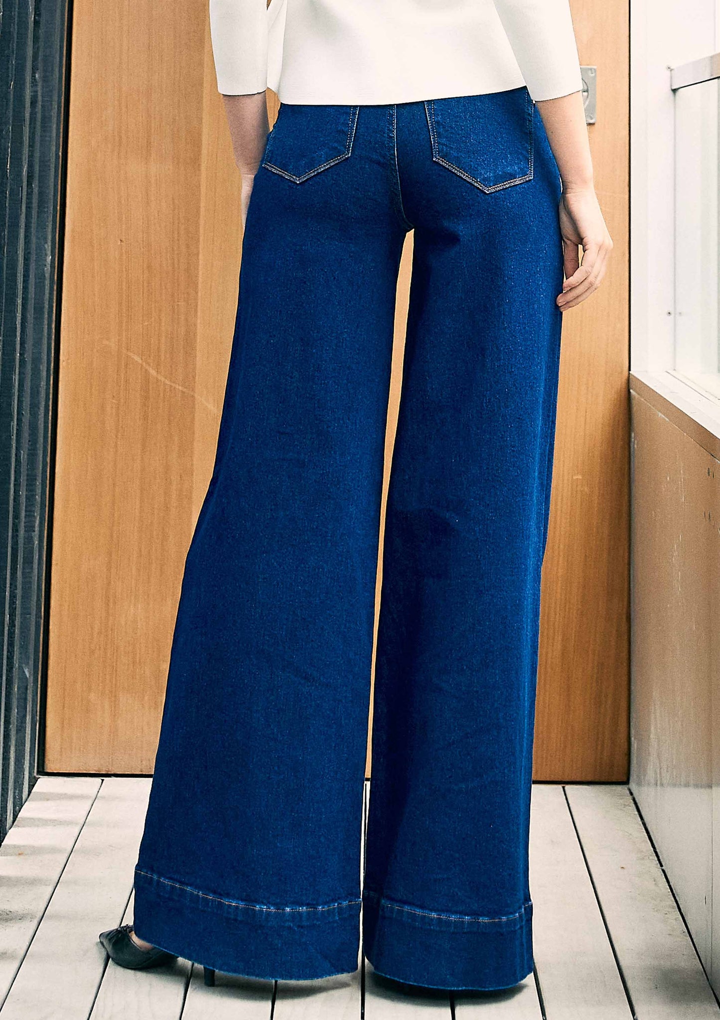 Wide Leg Jeans With Center Release Pintuck
