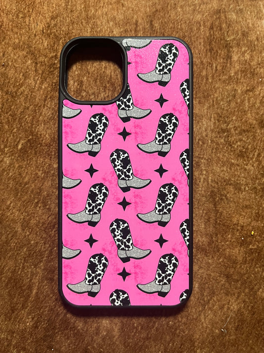 Cow Print Cowboy Boots Pink Phone Case (Made to Order)