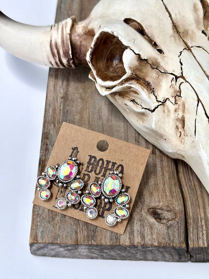 Squash Blossom Turquoise Stone Stud Earrings