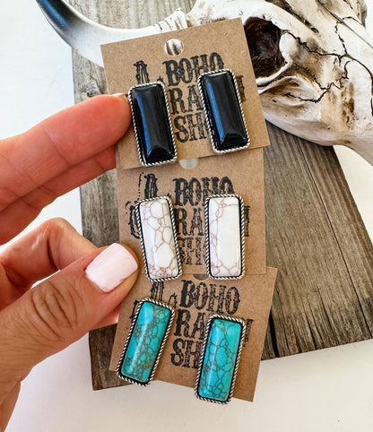 Western Stone Rectangle Bar Earrings