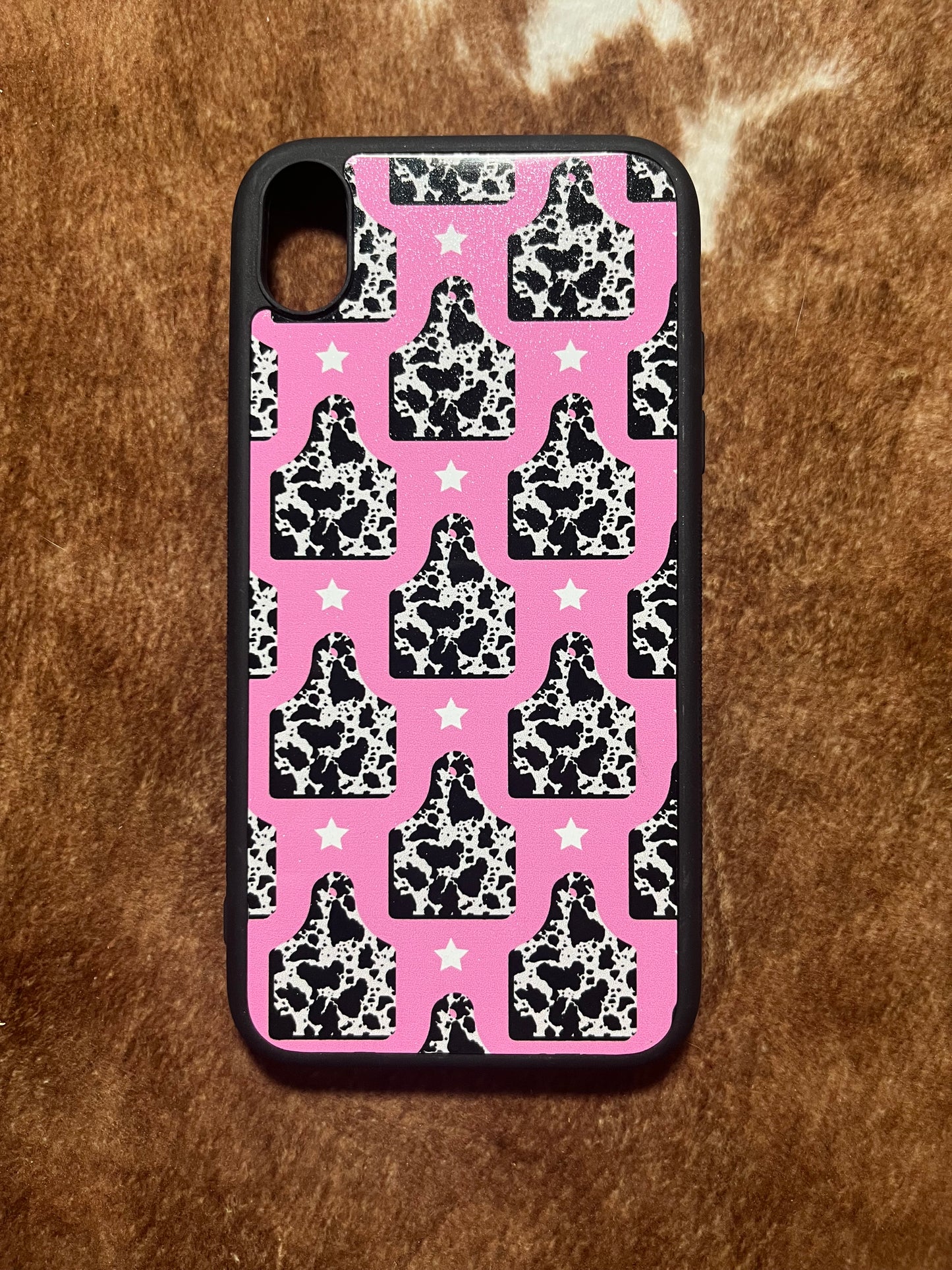 Cow Print Ear Tag Pink Phone Case (Made to Order)