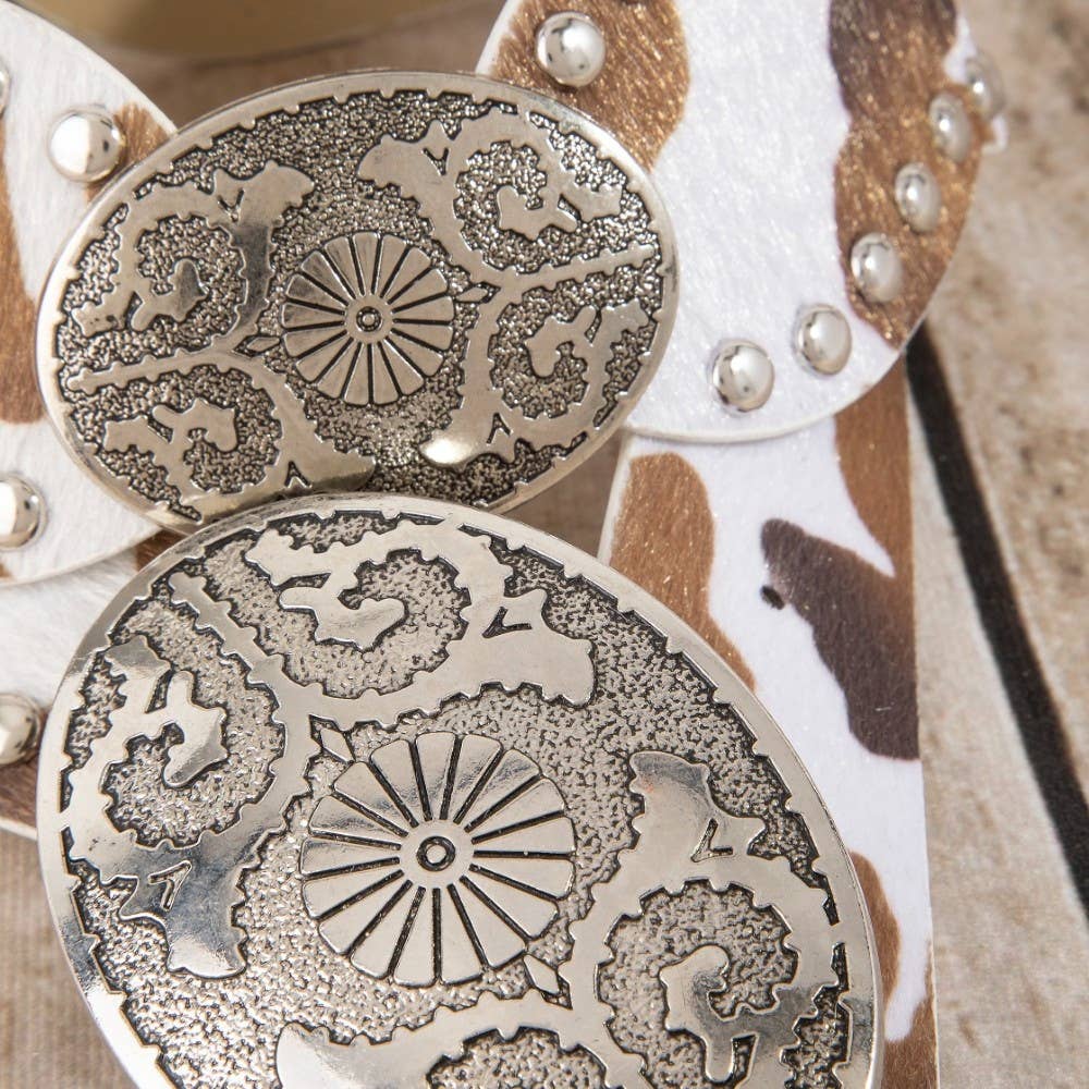 Western Oval Concho Studded Trim Vegan Leather Belt
