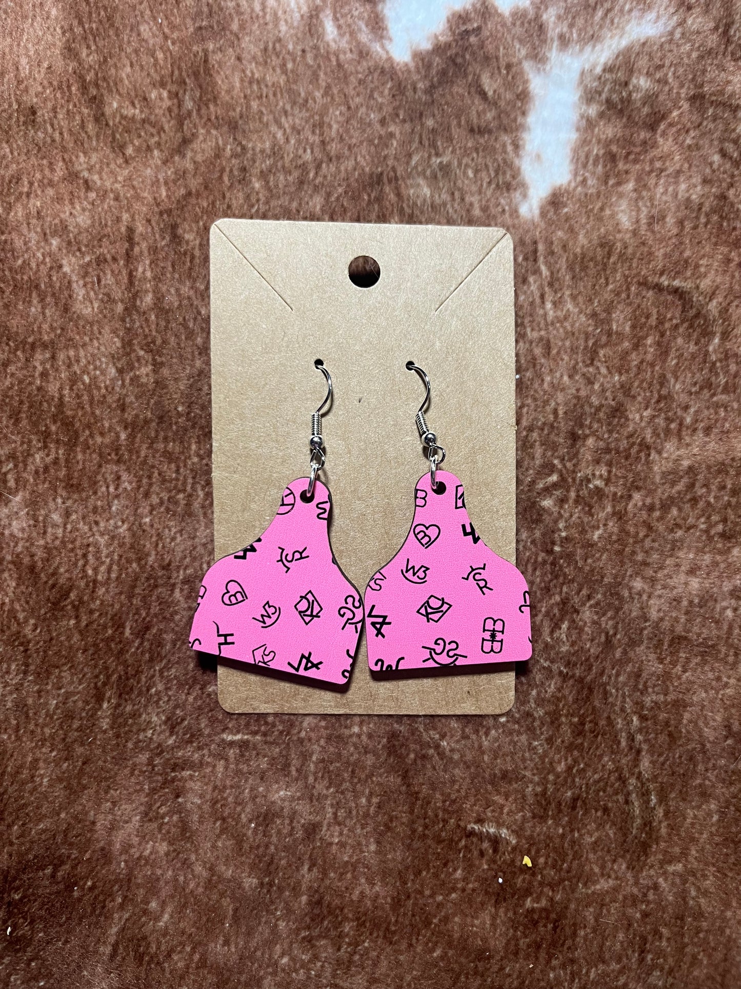 Pink Brands Cow Tag Earrings