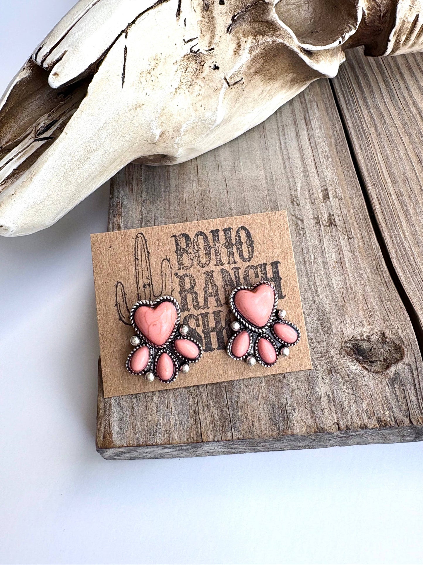 Western Heart Stone Stud Earrings