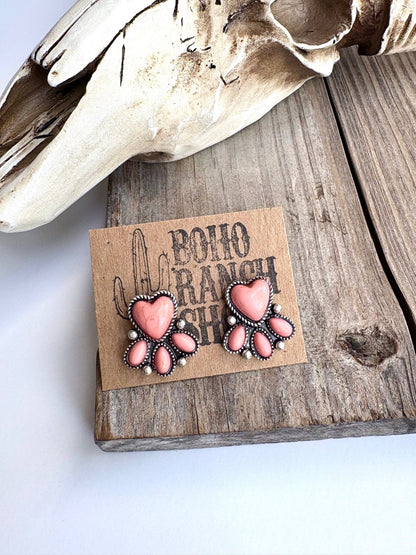 Western Heart Stone Stud Earrings