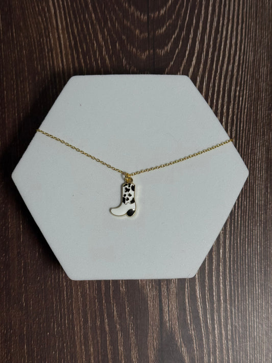 Cow Print Cowboy Boot Necklace