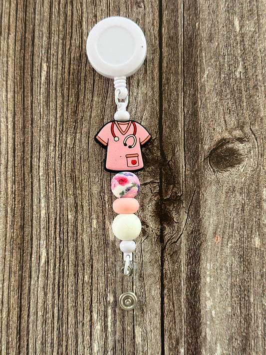 Pink Scrubs Nursing Badge Reel