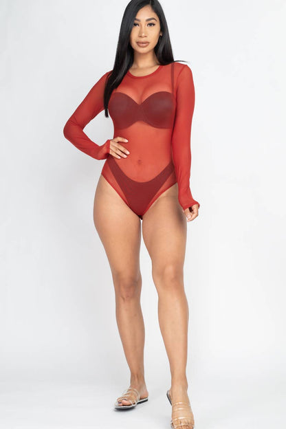 Mesh Sheer Long Sleeves Bodysuit