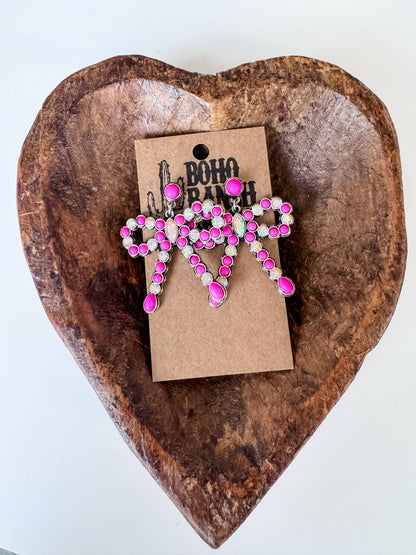 Western Semi stone Coquette Bow Earrings
