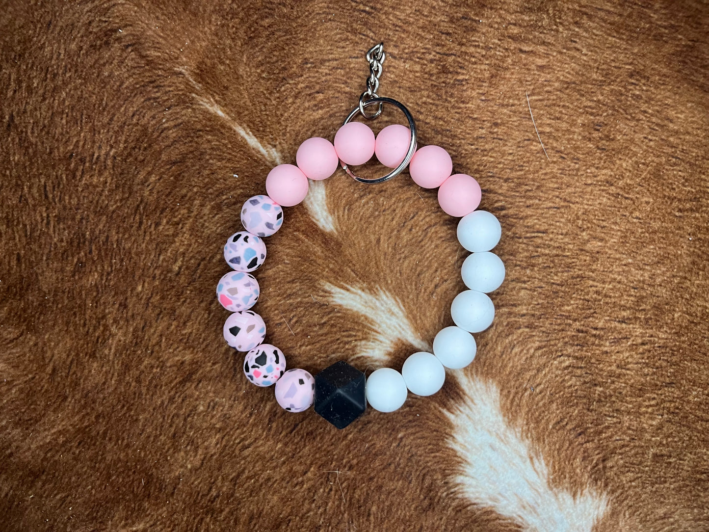 White, Pink and Terrazzo Wristlet Keychain
