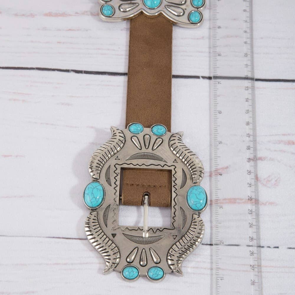 Ornate Western Concho Vegan Leather Belt