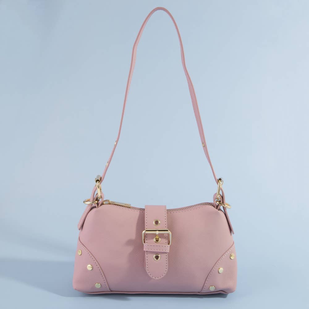 Studded Saffiano Buckle Strap Shoulder Bag