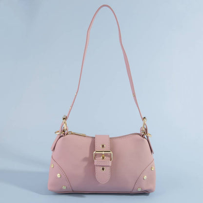 Studded Saffiano Buckle Strap Shoulder Bag