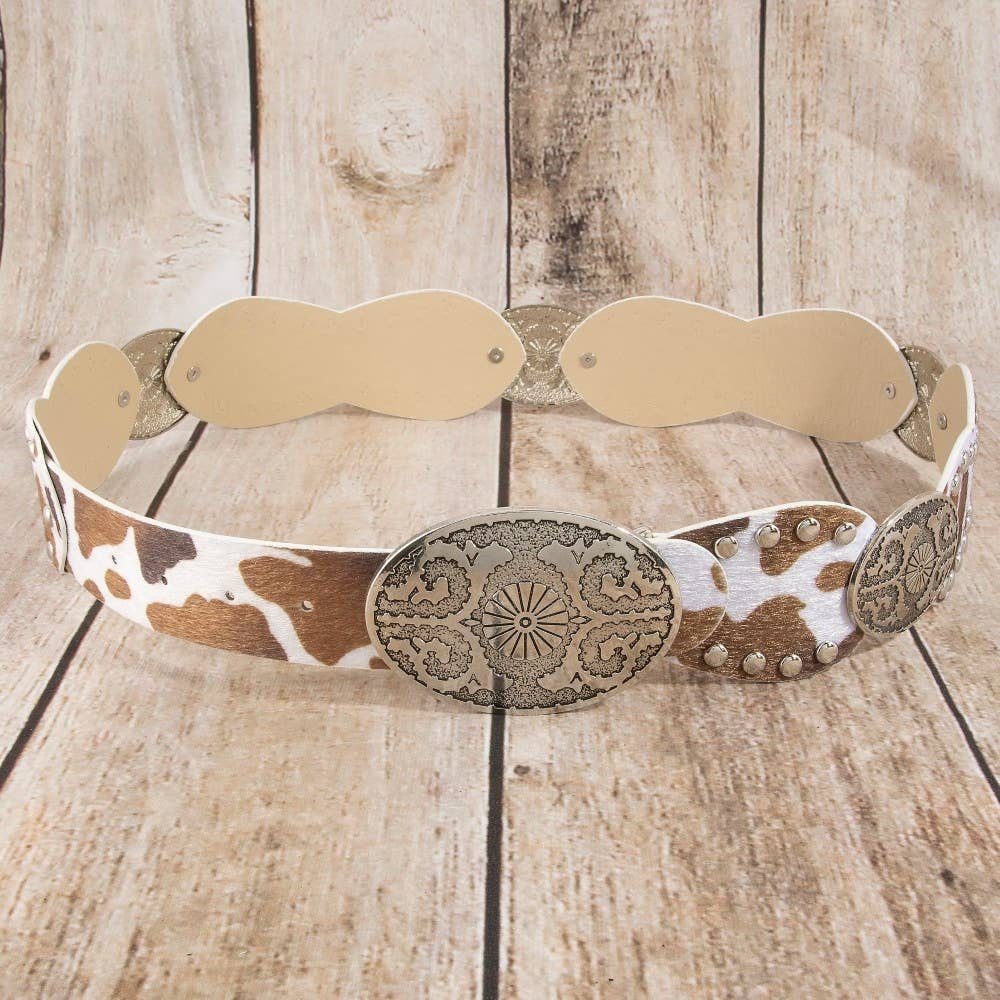 Western Oval Concho Studded Trim Vegan Leather Belt