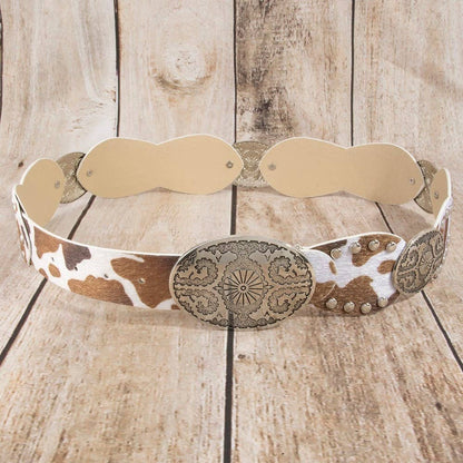 Western Oval Concho Studded Trim Vegan Leather Belt