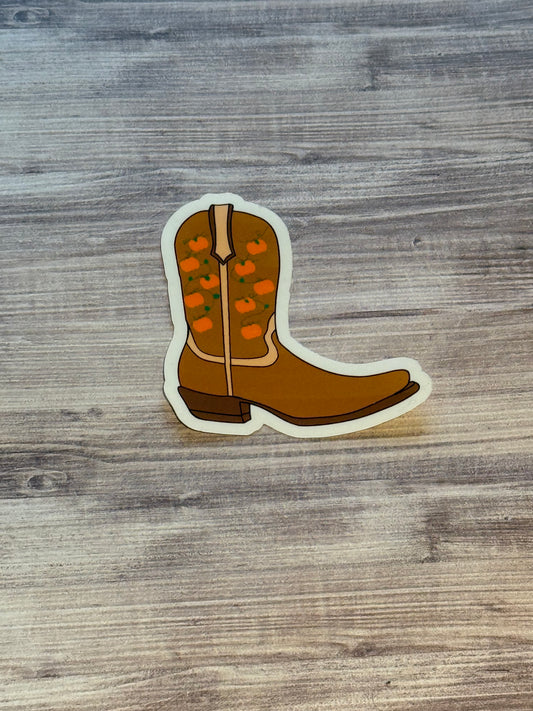 Hand Drawn Pumpkin Cowboy Boot Sticker