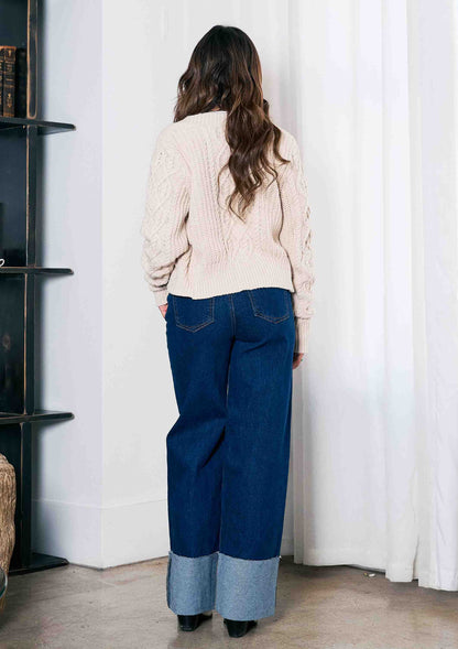 Cuff Up Wide Leg Jeans