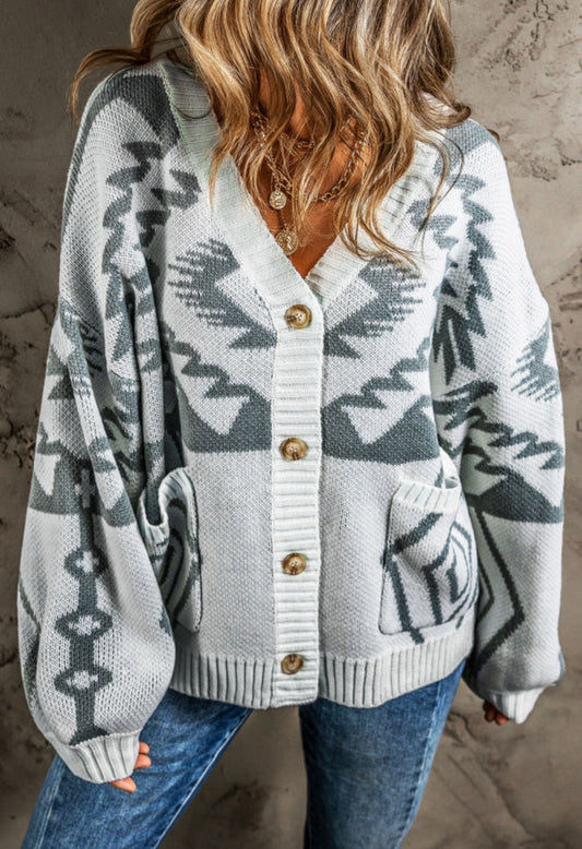 Smoky Blue Aztec Cardigan