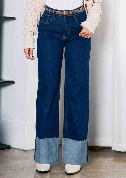 Cuff Up Wide Leg Jeans