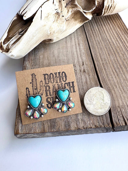 Western Heart Stone Stud Earrings