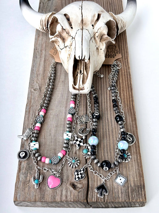 2 Layered Western Style Charm Navajo Pearl Choker Necklace