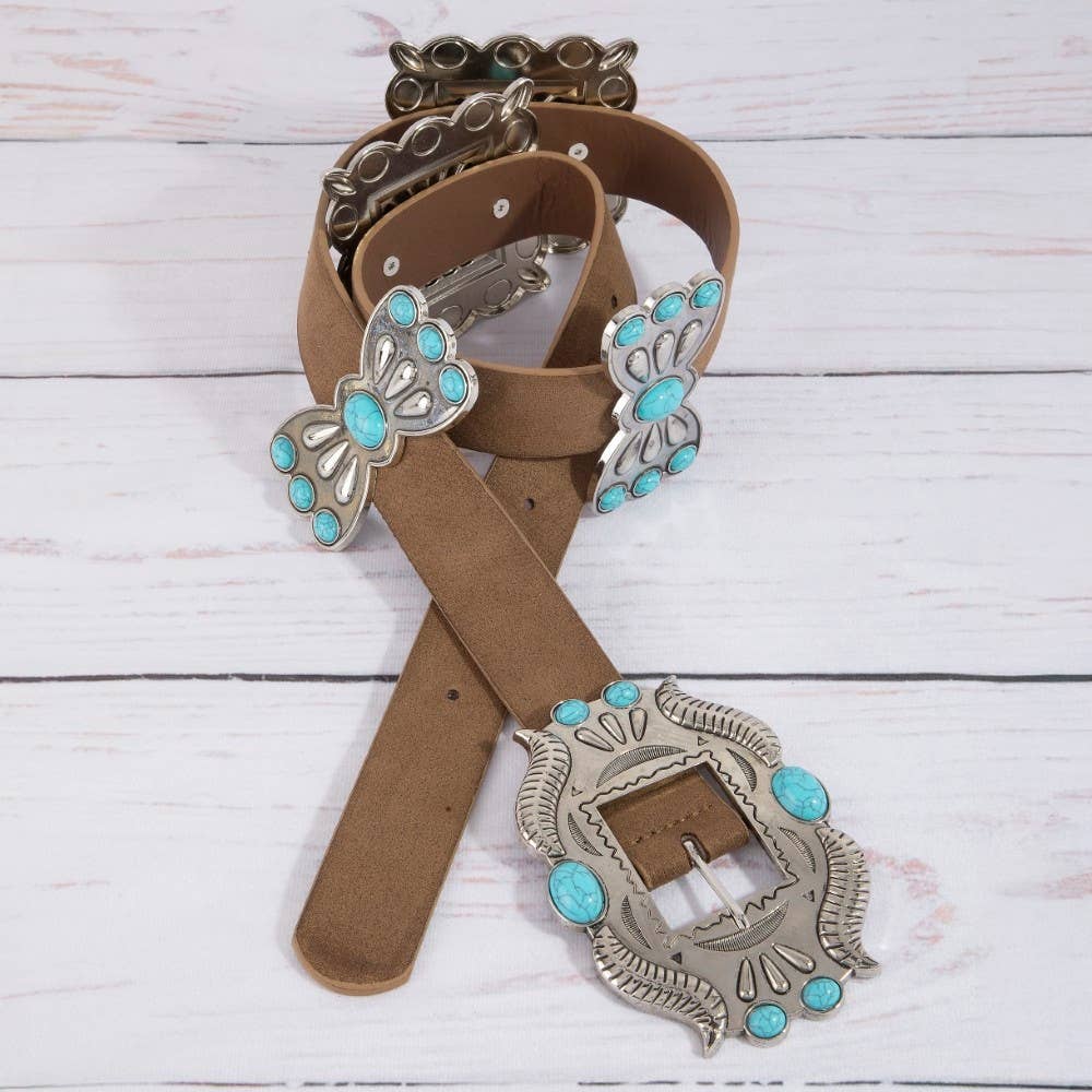 Ornate Western Concho Vegan Leather Belt