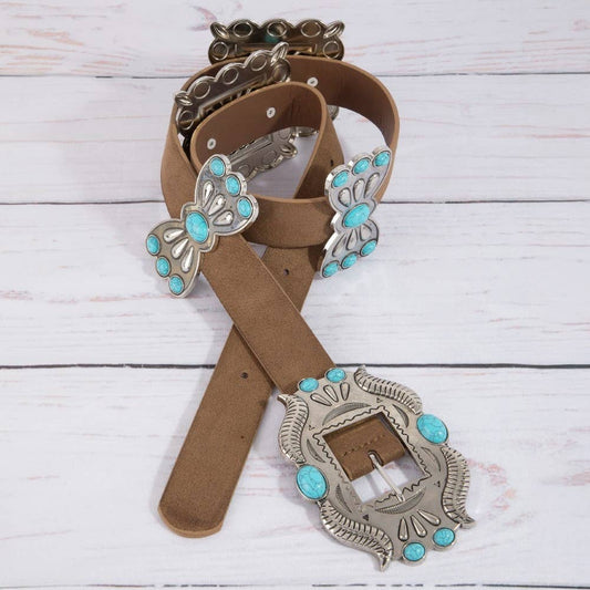 Ornate Western Concho Vegan Leather Belt