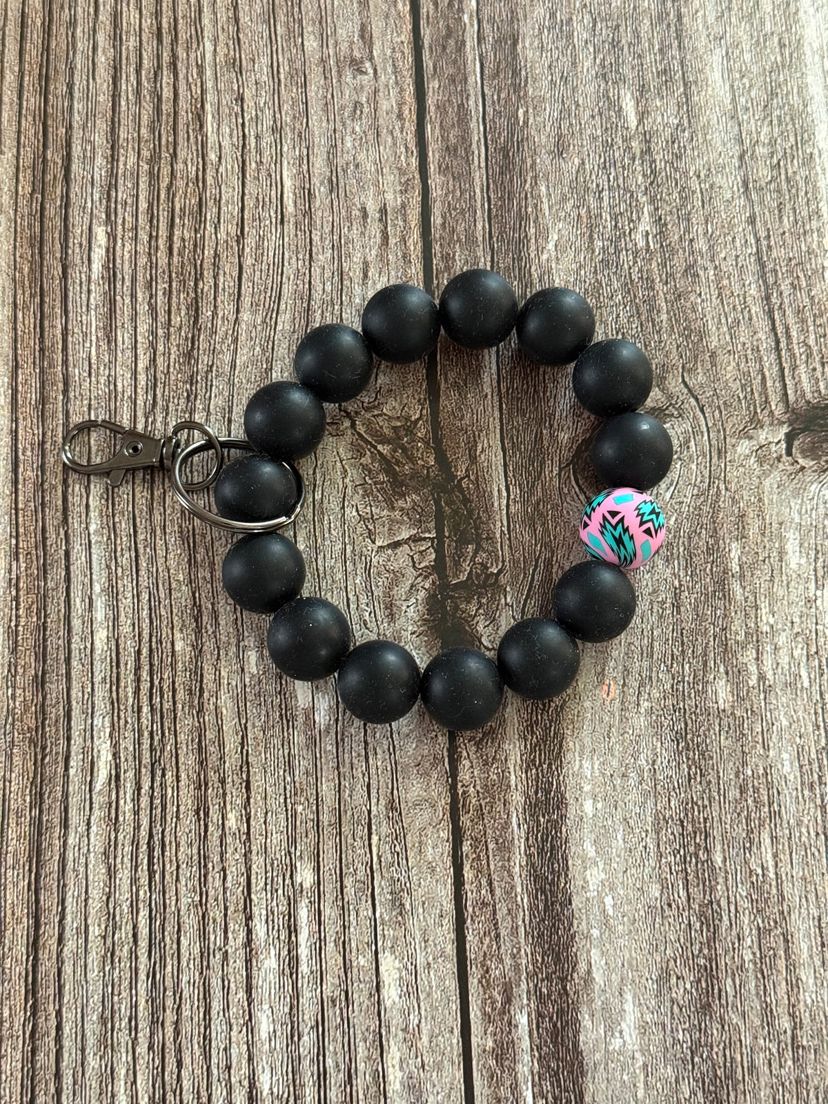 Black and Pink Aztec Wristlet Keychain