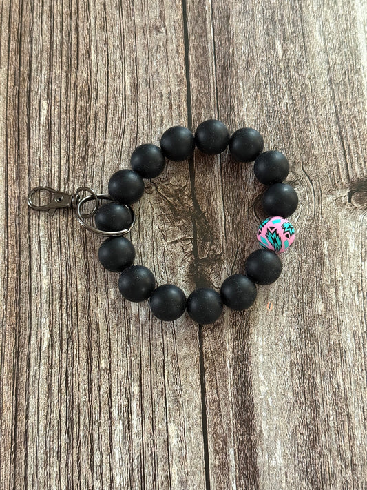 Black and Pink Aztec Wristlet Keychain