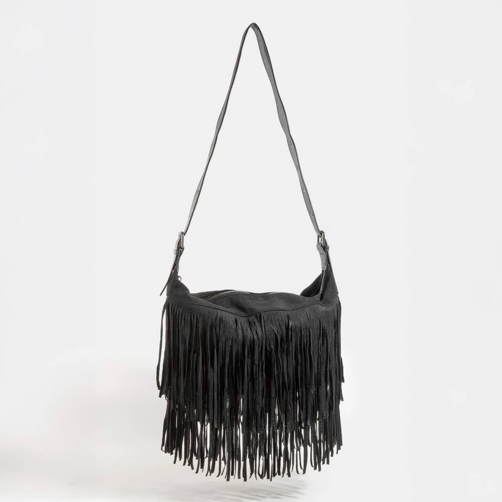 Fringe Faux Suede Shoulder Bag