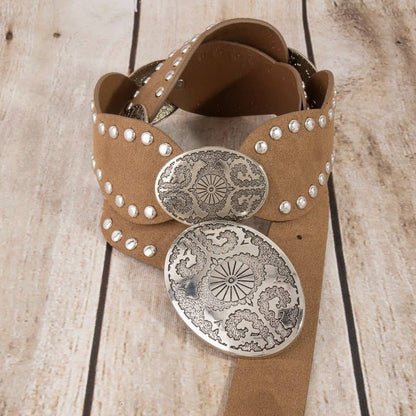 Western Oval Concho Studded Trim Vegan Leather Belt