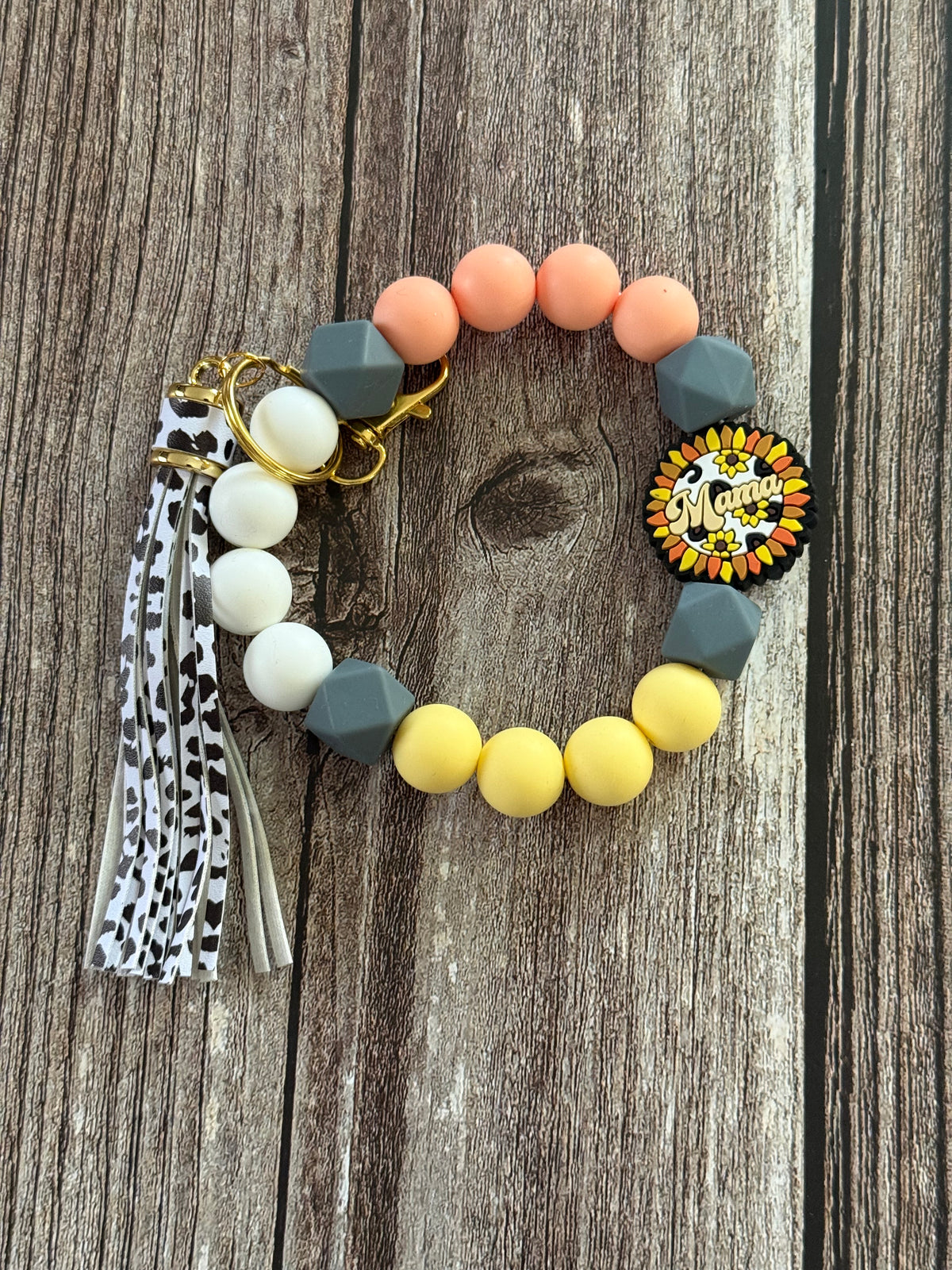 Mom Sunflower and Leopard Print Wristlet Keychain