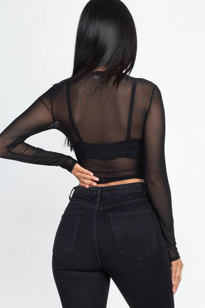 Solid Mesh Sheer Crop Top