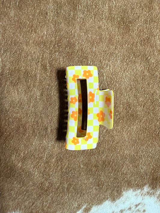 Floral Checkered Claw Clip
