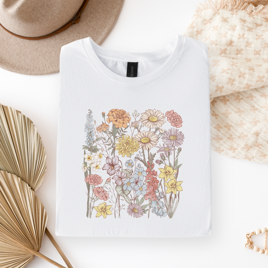 Spring Wildflowers Retro T-shirt (Made to Order)