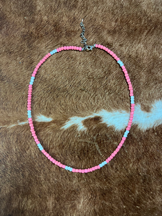 Watermelon and White Seed Bead Choker Necklace